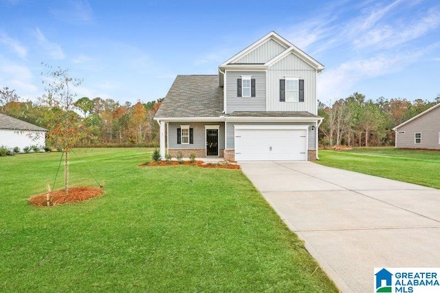 2029 Valley Run, Leeds, AL 35094 - craftsman-style house featuring concrete driveway, board and batten siding, a front lawn, and an attached garage