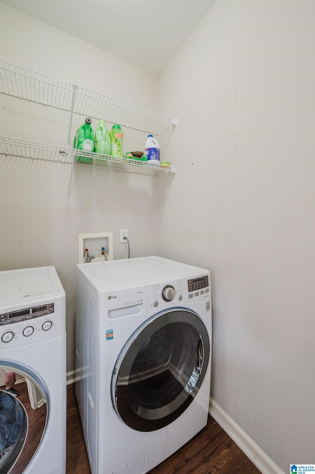1166 Eagle Dr, Maylene, AL 35114 - laundry area featuring washing machine and dryer and dark wood-style floors