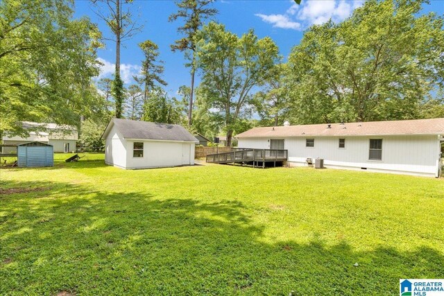 2009 Palmer Ave, Leeds, AL 35094 - view of green lawn with a wooden deck and central AC unit