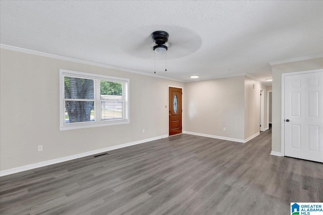 2009 Palmer Ave, Leeds, AL 35094 - unfurnished room featuring ceiling fan, wood finished floors, crown molding, baseboards, and a textured ceiling