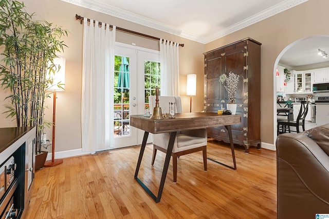 1963 Russet Hill Ln, Hoover, AL 35244 - office area featuring light wood finished floors, arched walkways, and ornamental molding
