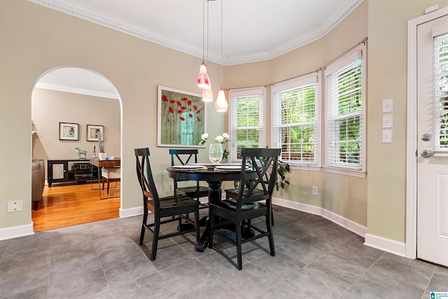1963 Russet Hill Ln, Hoover, AL 35244 - tiled dining area featuring ornamental molding and arched walkways