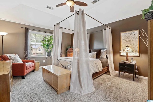 1963 Russet Hill Ln, Hoover, AL 35244 - bedroom featuring light carpet, lofted ceiling, and a ceiling fan
