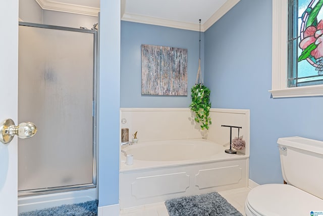 1963 Russet Hill Ln, Hoover, AL 35244 - full bathroom with a shower stall, a bath, and ornamental molding
