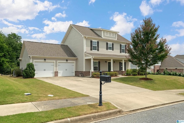3024 Camellia Ridge Ct, Pelham, AL 35124 - view of front of property featuring covered porch, an attached garage, concrete driveway, a front yard, and brick siding