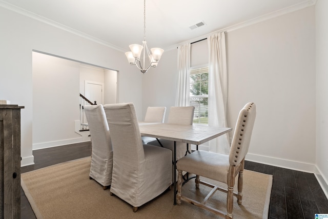 3024 Camellia Ridge Ct, Pelham, AL 35124 - dining space featuring crown molding, a chandelier, and dark wood finished floors