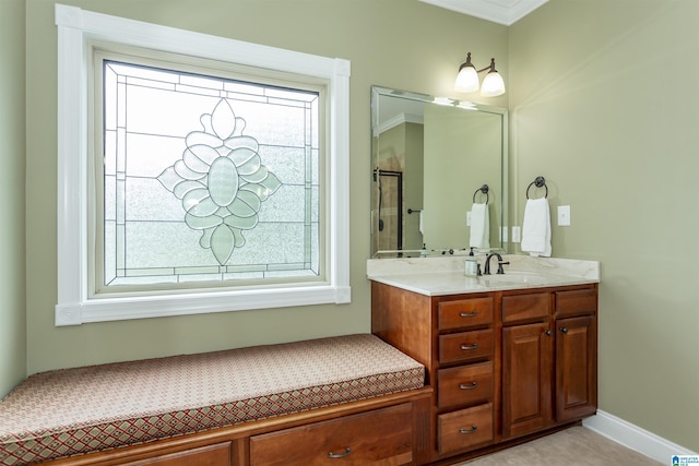 295 Homestead Dr, Cropwell, AL 35054 - bathroom with vanity, plenty of natural light, and crown molding