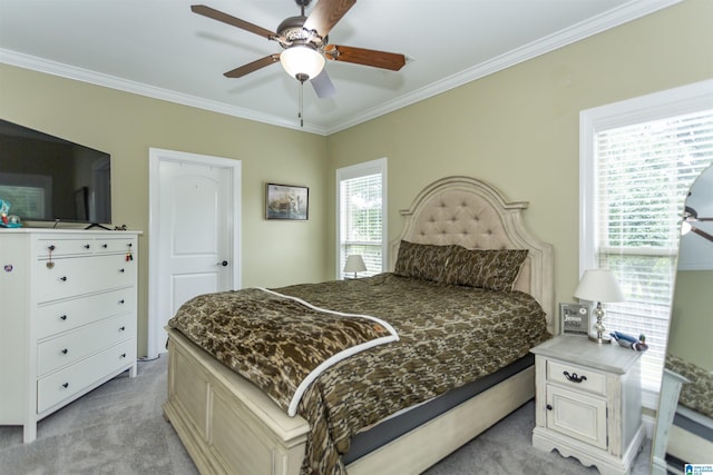 295 Homestead Dr, Cropwell, AL 35054 - bedroom featuring light carpet, crown molding, and ceiling fan
