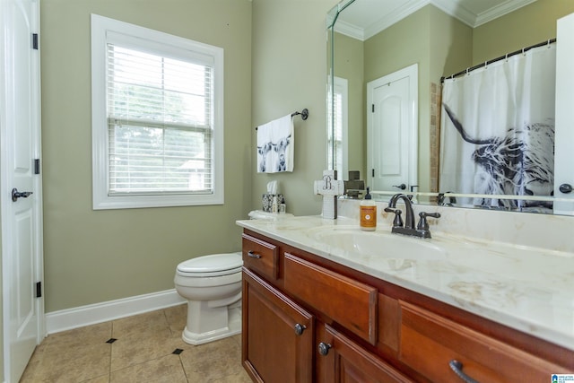 295 Homestead Dr, Cropwell, AL 35054 - bathroom with vanity, ornamental molding, tile patterned floors, and a shower with shower curtain