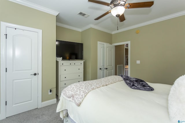 295 Homestead Dr, Cropwell, AL 35054 - bedroom with light carpet, ornamental molding, and ceiling fan
