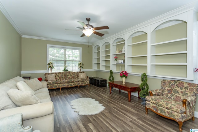 295 Homestead Dr, Cropwell, AL 35054 - living area featuring a ceiling fan, wood finished floors, and crown molding