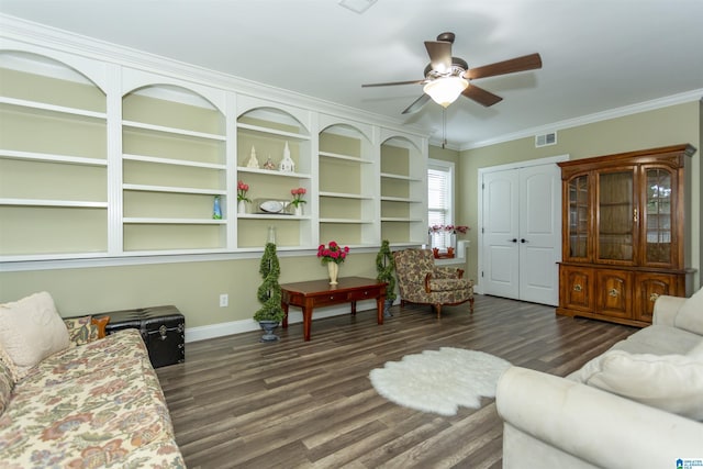 295 Homestead Dr, Cropwell, AL 35054 - living room featuring wood finished floors, ceiling fan, and crown molding