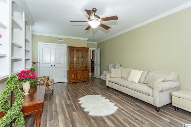 295 Homestead Dr, Cropwell, AL 35054 - living room with a ceiling fan, wood finished floors, and ornamental molding