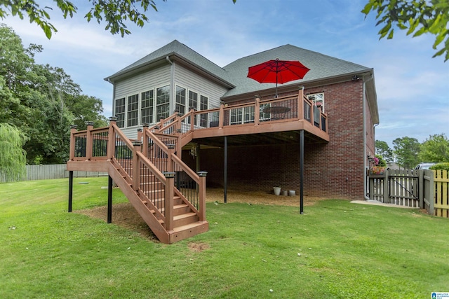 295 Homestead Dr, Cropwell, AL 35054 - rear view of property featuring stairway, a deck, a shingled roof, and brick siding