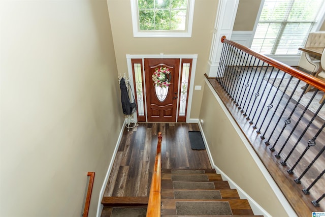 295 Homestead Dr, Cropwell, AL 35054 - foyer with stairs, wood finished floors, and a high ceiling