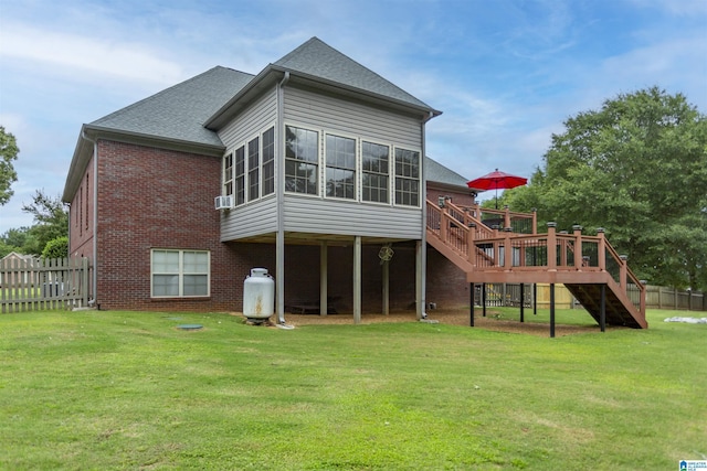 295 Homestead Dr, Cropwell, AL 35054 - rear view of house featuring stairway, brick siding, a deck, and roof with shingles