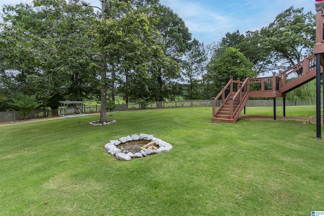 295 Homestead Dr, Cropwell, AL 35054 - view of yard featuring stairs, a fire pit, and a wooden deck