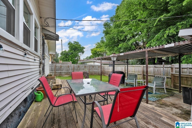 1138 14th Ave S, Birmingham, AL 35205 - wooden terrace featuring outdoor dining area and a fenced backyard