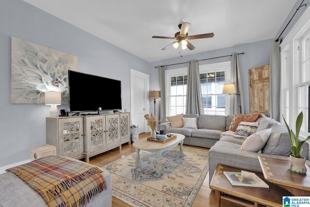 1138 14th Ave S, Birmingham, AL 35205 - living room featuring a ceiling fan and wood finished floors