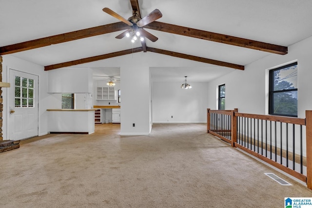 1117 Oak Creek Trl NE, Pinson, AL 35215 - unfurnished living room featuring ceiling fan, carpet floors, and healthy amount of natural light