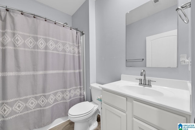 1009 Canvasback Way, Alabaster, AL 35007 - bathroom featuring vanity, wood finished floors, and curtained shower