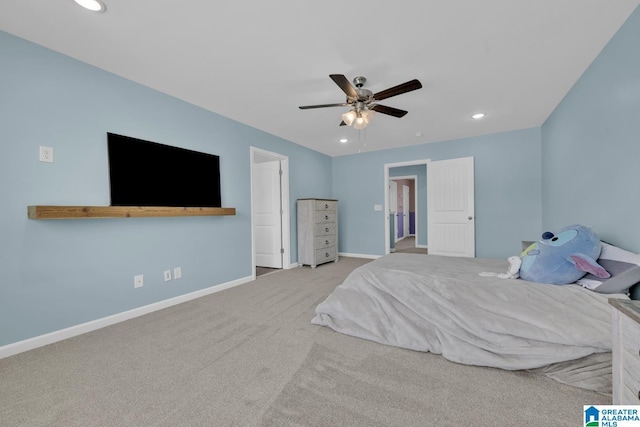 1009 Canvasback Way, Alabaster, AL 35007 - bedroom with recessed lighting, carpet floors, and ceiling fan