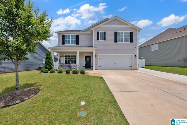 1009 Canvasback Way, Alabaster, AL 35007 - traditional-style house featuring a porch, concrete driveway, an attached garage, and a front yard