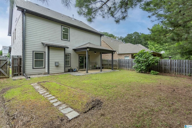 319 Glen Cross Way, Trussville, AL 35173 - rear view of property with a ceiling fan, a patio, a fenced backyard, and a gate