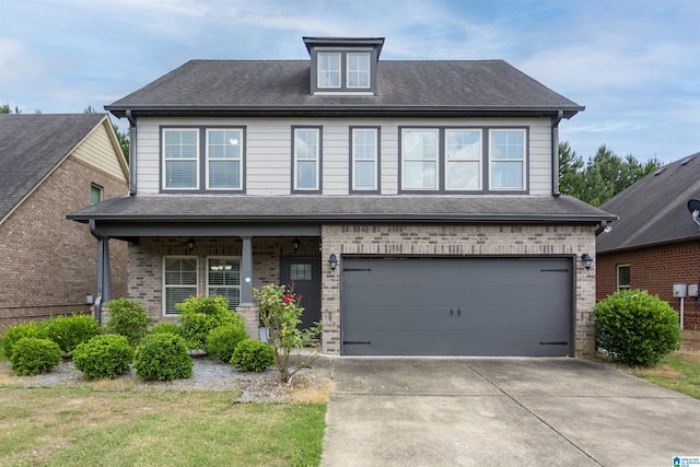 319 Glen Cross Way, Trussville, AL 35173 - view of front of house featuring an attached garage, concrete driveway, covered porch, brick siding, and a shingled roof