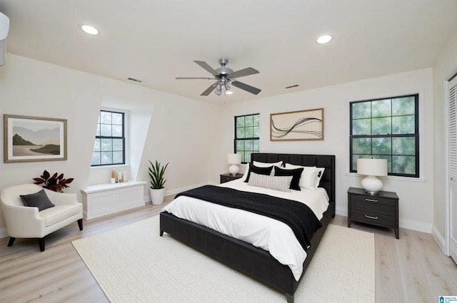 840 Black Acres Rd, Cropwell, AL 35054 - bedroom featuring light wood finished floors, recessed lighting, and a ceiling fan