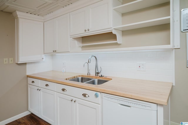 840 Black Acres Rd, Cropwell, AL 35054 - kitchen with open shelves, dishwasher, butcher block countertops, and tasteful backsplash
