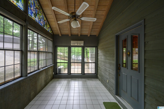 840 Black Acres Rd, Cropwell, AL 35054 - unfurnished sunroom featuring wood ceiling, wood walls, plenty of natural light, and tile patterned floors