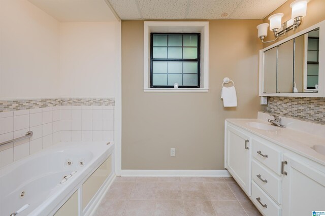 840 Black Acres Rd, Cropwell, AL 35054 - full bathroom featuring a whirlpool tub, tile patterned flooring, double vanity, and tasteful backsplash