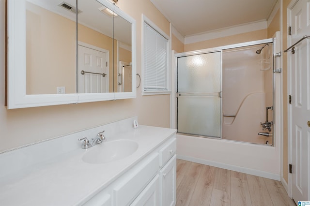 840 Black Acres Rd, Cropwell, AL 35054 - full bathroom featuring vanity, wood finished floors, and enclosed tub / shower combo