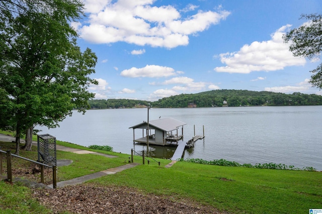 840 Black Acres Rd, Cropwell, AL 35054 - dock featuring boat lift, a water view, and a yard