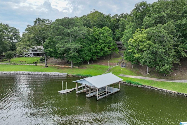 840 Black Acres Rd, Cropwell, AL 35054 - dock featuring boat lift, a water view, and a lawn