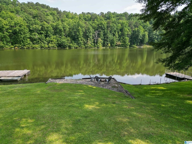7835 Windsong Dr, Trussville, AL 35173 - water view featuring a boat dock and a heavily wooded area
