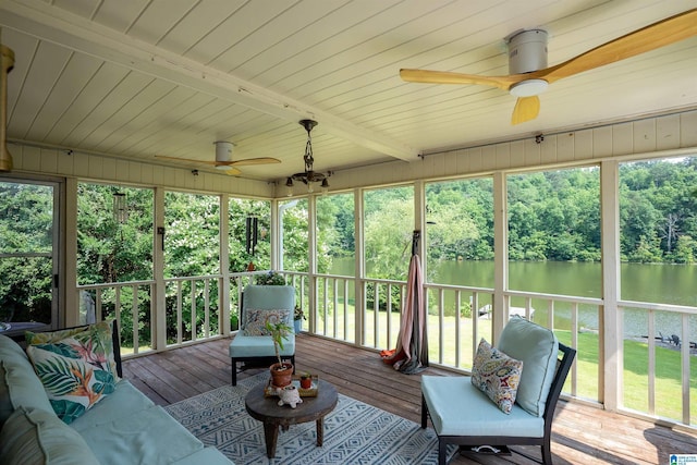 7835 Windsong Dr, Trussville, AL 35173 - sunroom with a ceiling fan and a water view