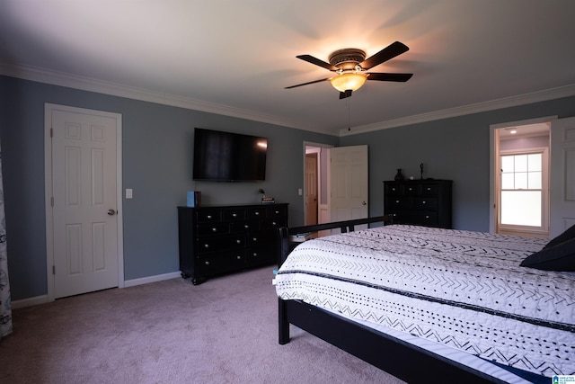 7835 Windsong Dr, Trussville, AL 35173 - bedroom with light carpet, crown molding, and a ceiling fan