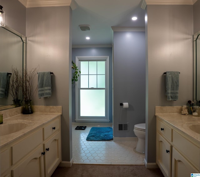 7835 Windsong Dr, Trussville, AL 35173 - full bath with ornamental molding, two vanities, recessed lighting, and tile patterned floors