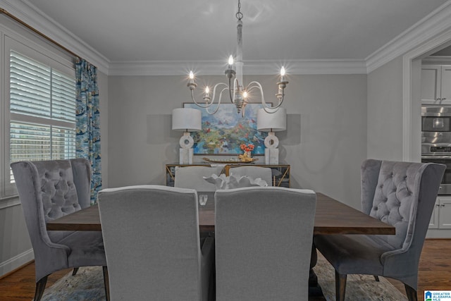 2000 Regency Way, Birmingham, AL 35242 - dining space featuring a chandelier, crown molding, and wood finished floors