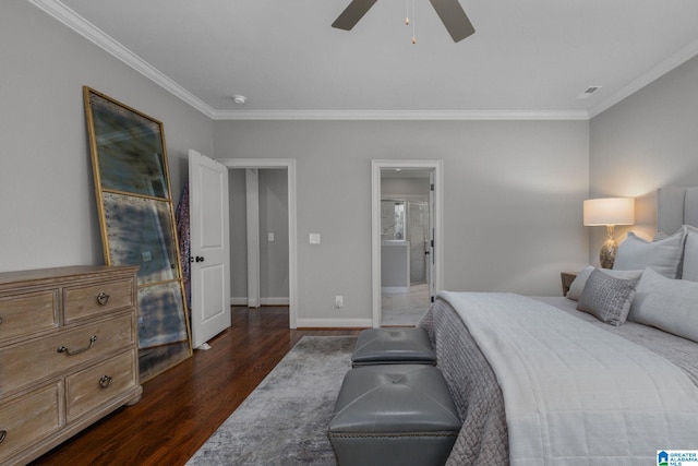 2000 Regency Way, Birmingham, AL 35242 - bedroom with ornamental molding, dark wood finished floors, ceiling fan, and connected bathroom