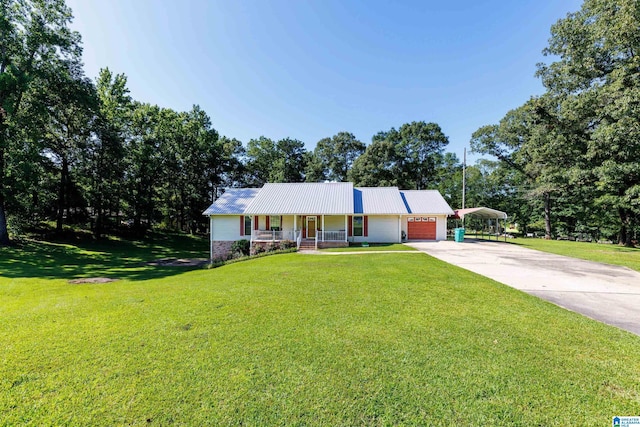 20571 Faynell Cir, Woodstock, AL 35188 - ranch-style home featuring covered porch, driveway, a front lawn, and a metal roof