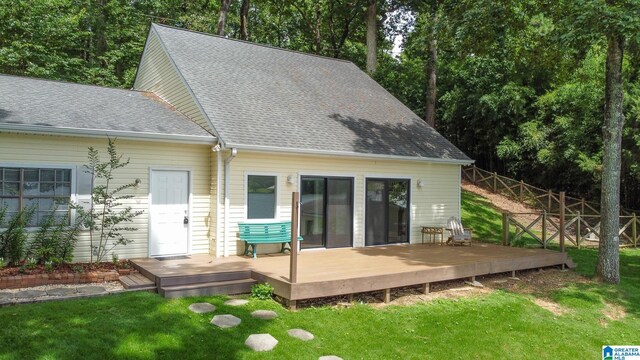 442 Lakeview Cir, Alpine, AL 35014 - rear view of house with roof with shingles and a wooden deck
