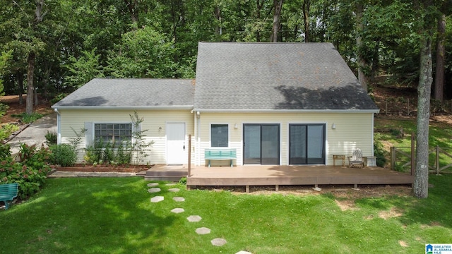 442 Lakeview Cir, Alpine, AL 35014 - back of property with a wooden deck, a yard, and a shingled roof