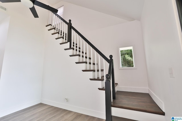 442 Lakeview Cir, Alpine, AL 35014 - staircase with wood finished floors and a ceiling fan