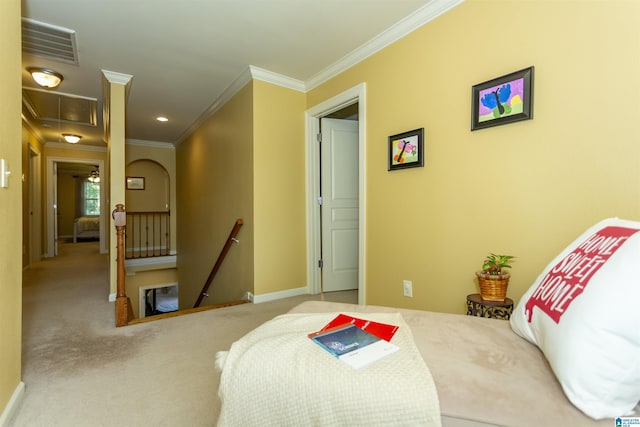 5668 Carrington Lake Pkwy, Trussville, AL 35173 - bedroom with attic access, carpet, and ornamental molding