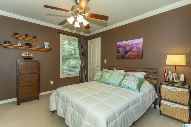 5668 Carrington Lake Pkwy, Trussville, AL 35173 - bedroom with light carpet, ornamental molding, and ceiling fan