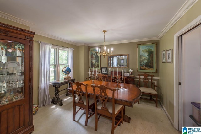 1912 Tall Timbers Dr, Hoover, AL 35226 - dining room featuring light carpet, a chandelier, and crown molding