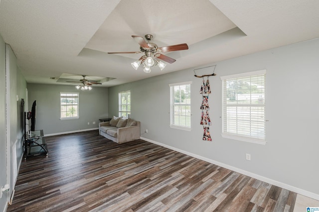 2511 Black Rd, Blountsville, AL 35031 - unfurnished living room with wood finished floors, a ceiling fan, and a tray ceiling